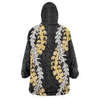Puakenikeni and Maile Lei Wearable Blanket Hoodie Black Double Strand Lei LT9 - Polynesian Pride