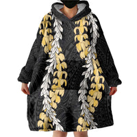 Puakenikeni and Maile Lei Wearable Blanket Hoodie Black Double Strand Lei LT9 - Polynesian Pride