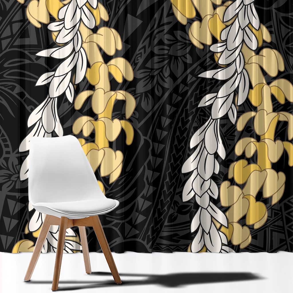 Puakenikeni and Maile Lei Window Curtain Black Double Strand Lei
