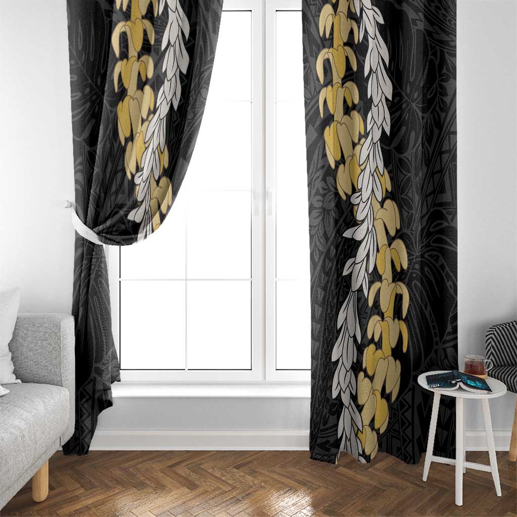 Puakenikeni and Maile Lei Window Curtain Black Double Strand Lei