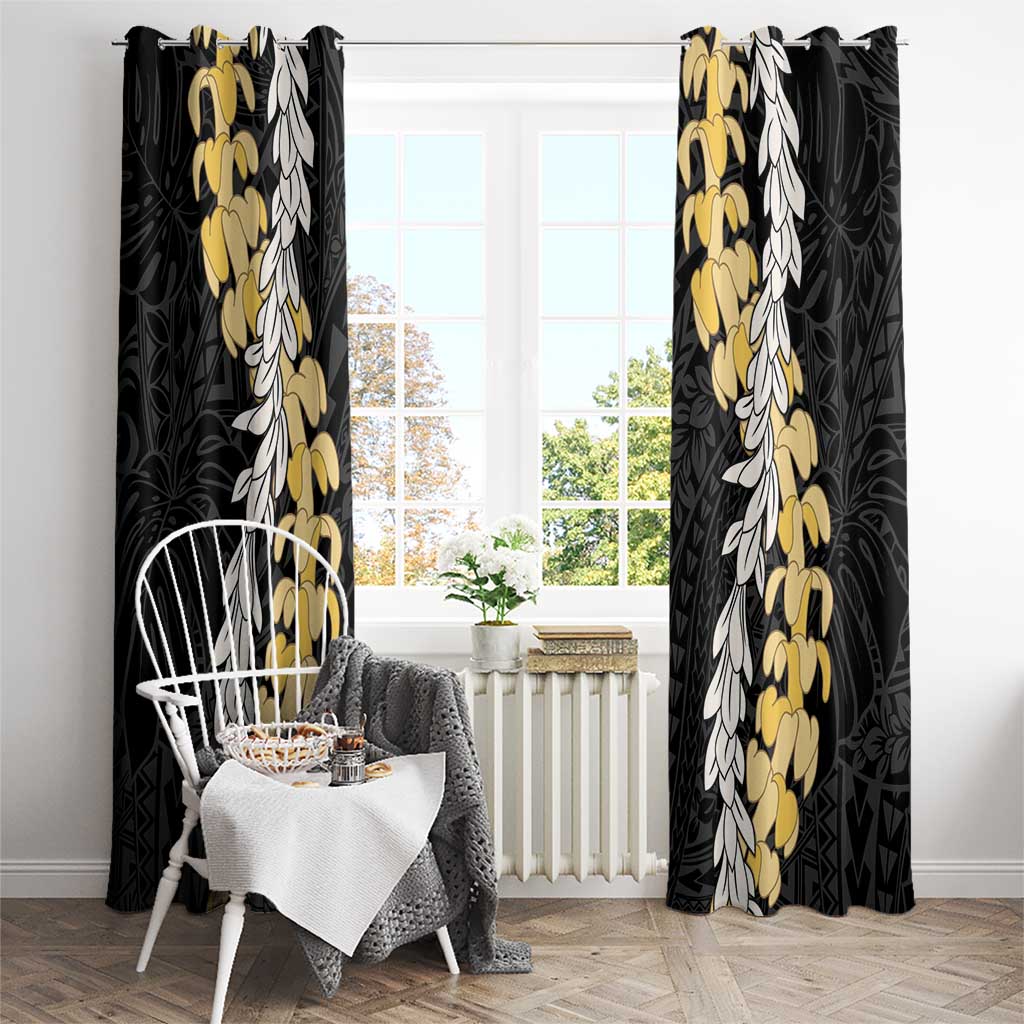 Puakenikeni and Maile Lei Window Curtain Black Double Strand Lei