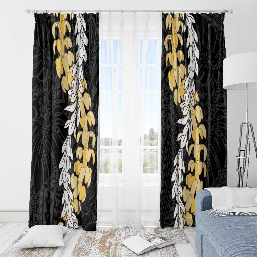 Puakenikeni and Maile Lei Window Curtain Black Double Strand Lei