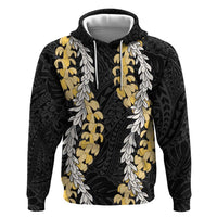 Puakenikeni and Maile Lei Zip Hoodie Black Double Strand Lei