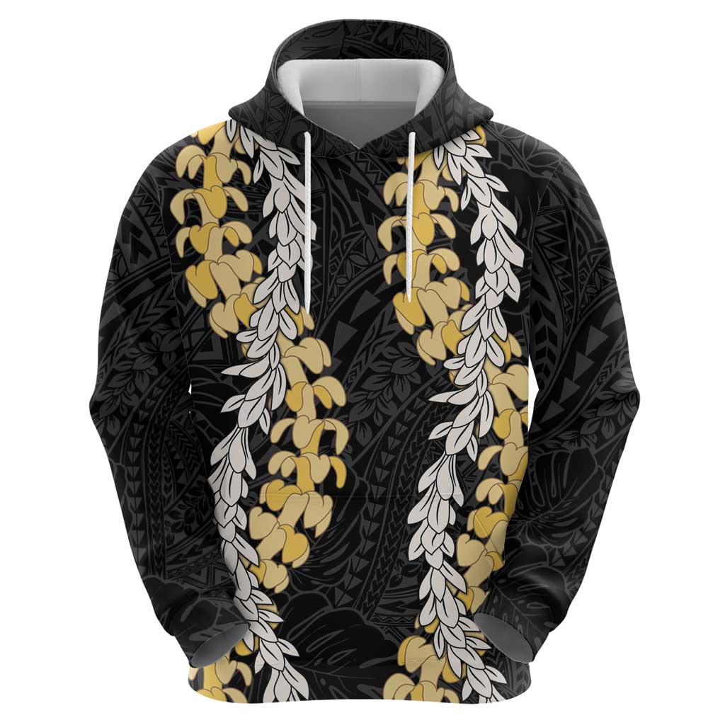 Puakenikeni and Maile Lei Zip Hoodie Black Double Strand Lei