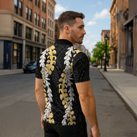 Puakenikeni and Maile Lei Zipper Polo Shirt Black Double Strand Lei LT9 - Polynesian Pride