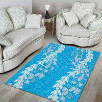 Puakenikeni and Maile Lei Area Rug Blue Double Strand Lei