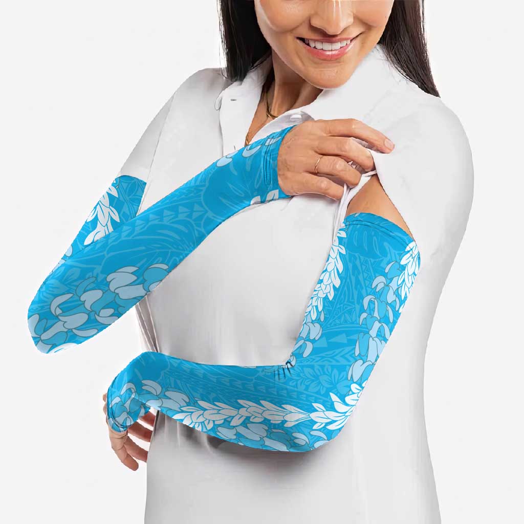 Puakenikeni and Maile Lei Arm Sleeves Blue Double Strand Lei - Polynesian Pride