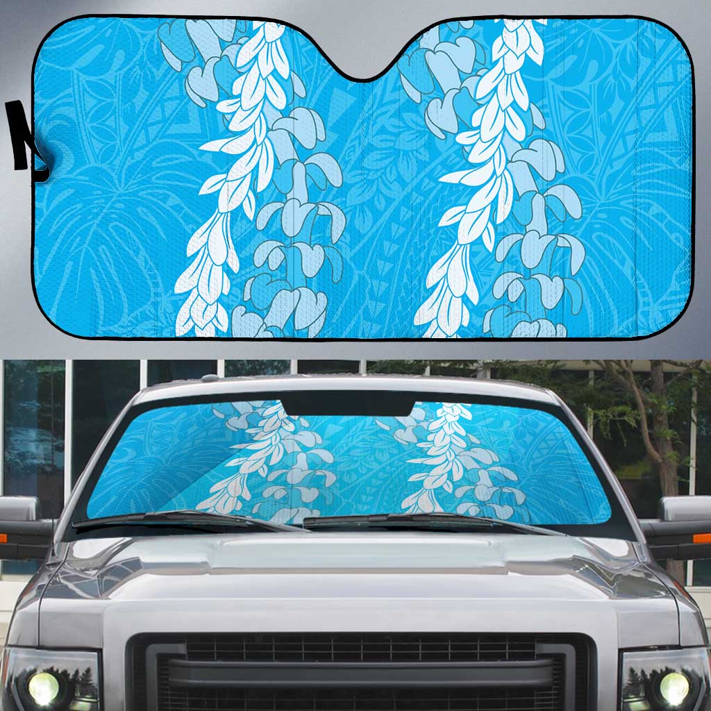 Puakenikeni and Maile Lei Auto Sun Shade Blue Double Strand Lei - Polynesian Pride