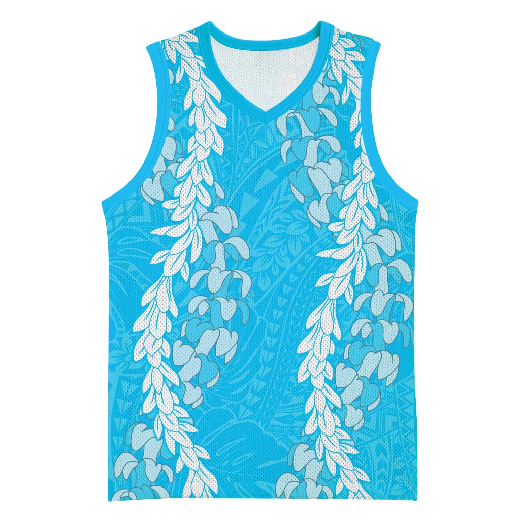 Puakenikeni and Maile Lei Basketball Jersey Blue Double Strand Lei LT9 Unisex Blue - Polynesian Pride