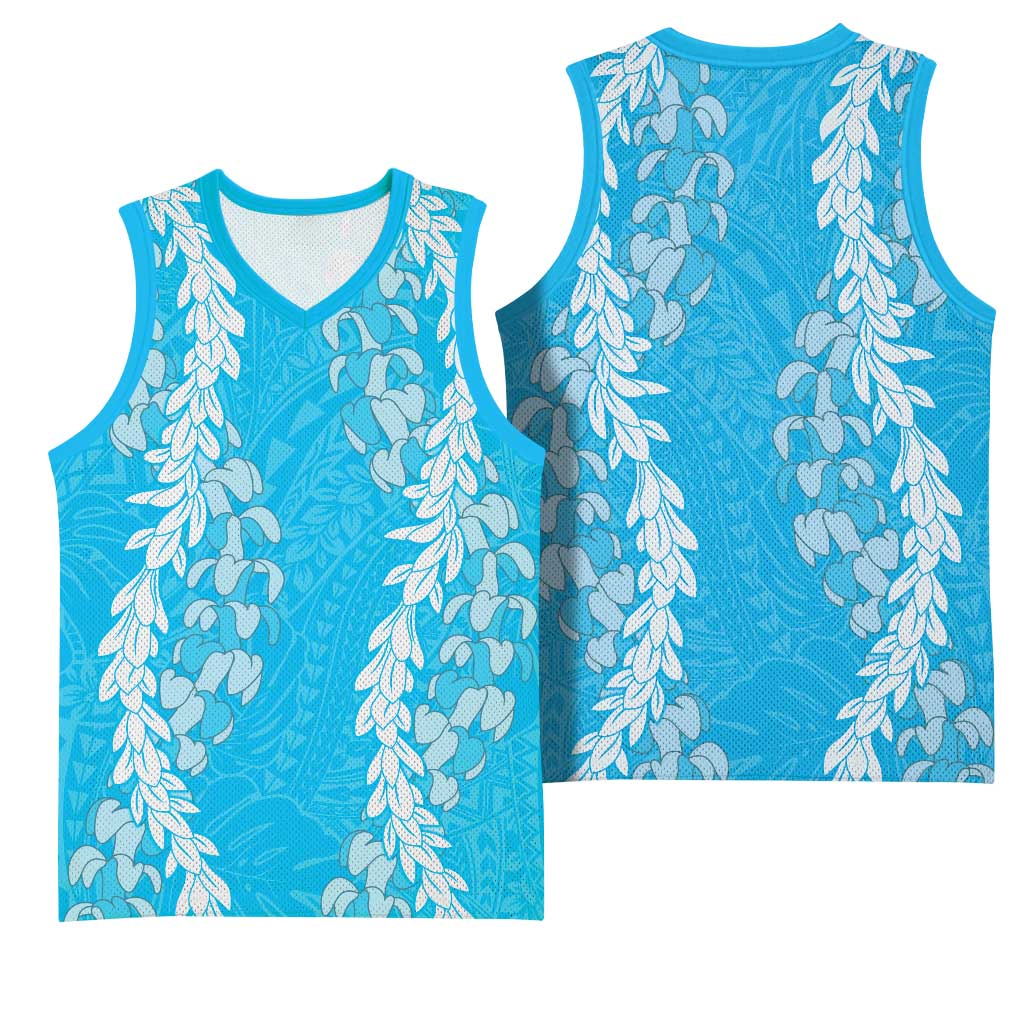 Puakenikeni and Maile Lei Basketball Jersey Blue Double Strand Lei LT9 - Polynesian Pride