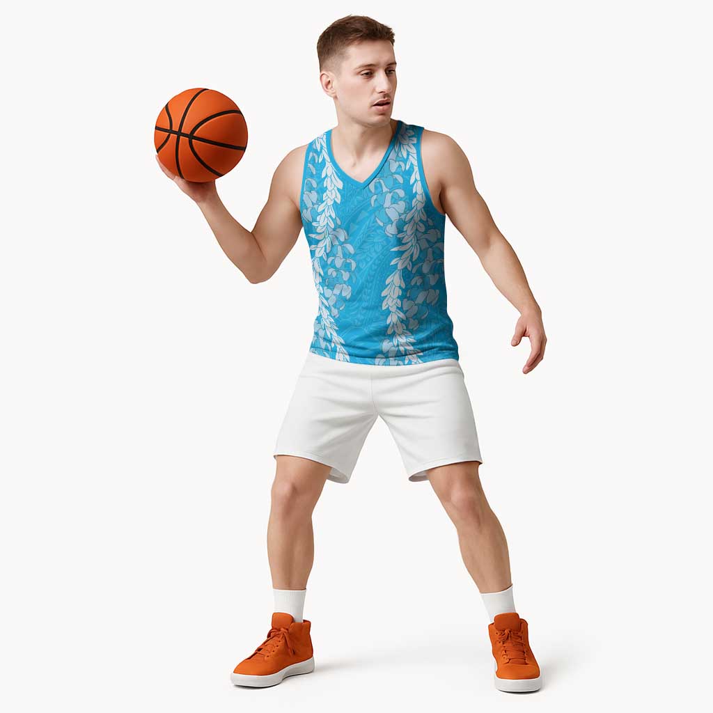 Puakenikeni and Maile Lei Basketball Jersey Blue Double Strand Lei LT9 - Polynesian Pride