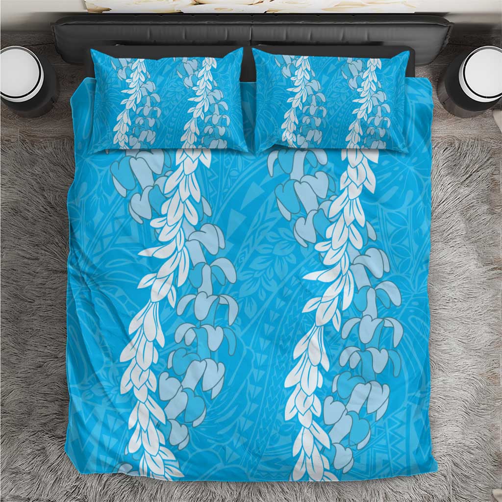 Puakenikeni and Maile Lei Bedding Set Blue Double Strand Lei