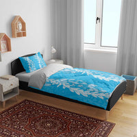 Puakenikeni and Maile Lei Bedding Set Blue Double Strand Lei