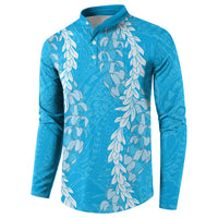 Puakenikeni and Maile Lei Button Sweatshirt Blue Double Strand Lei