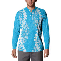 Puakenikeni and Maile Lei Button Sweatshirt Blue Double Strand Lei