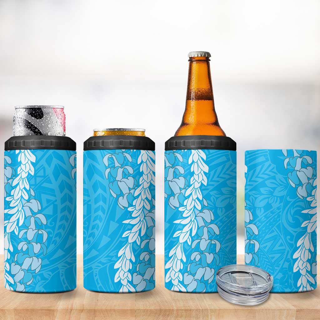 Puakenikeni and Maile Lei 4 in 1 Can Cooler Tumbler Blue Double Strand Lei LT9 - Polynesian Pride