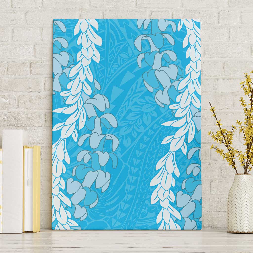 Puakenikeni and Maile Lei Canvas Wall Art Blue Double Strand Lei LT9 Without Frame Blue - Polynesian Pride