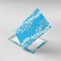 Puakenikeni and Maile Lei Canvas Wall Art Blue Double Strand Lei LT9 With Frame Blue - Polynesian Pride