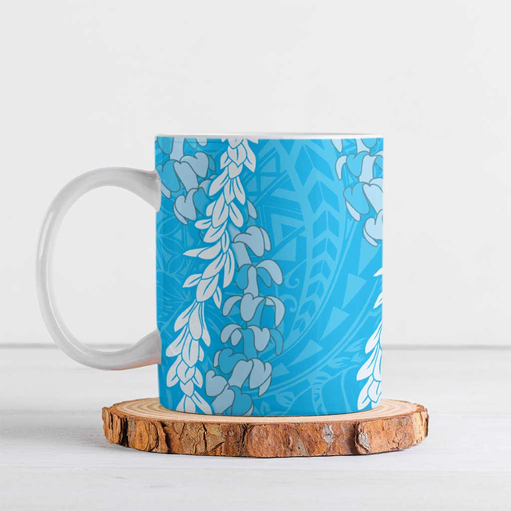 Puakenikeni and Maile Lei Ceramic Mug Blue Double Strand Lei - Polynesian Pride