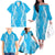 Puakenikeni and Maile Lei Family Matching Off The Shoulder Long Sleeve Dress and Hawaiian Shirt Blue Double Strand Lei