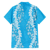 Puakenikeni and Maile Lei Family Matching Tank Maxi Dress and Hawaiian Shirt Blue Double Strand Lei