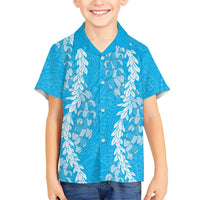 Puakenikeni and Maile Lei Kid Hawaiian Shirt Blue Double Strand Lei LT9 Kid Blue - Polynesian Pride