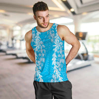 Puakenikeni and Maile Lei Men Tank Top Blue Double Strand Lei LT9 Blue - Polynesian Pride