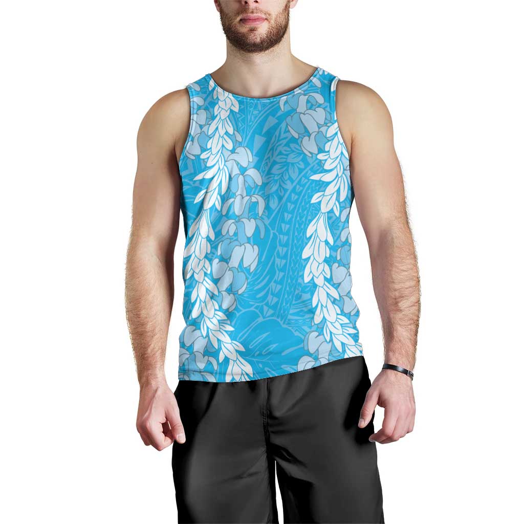 Puakenikeni and Maile Lei Men Tank Top Blue Double Strand Lei LT9 - Polynesian Pride