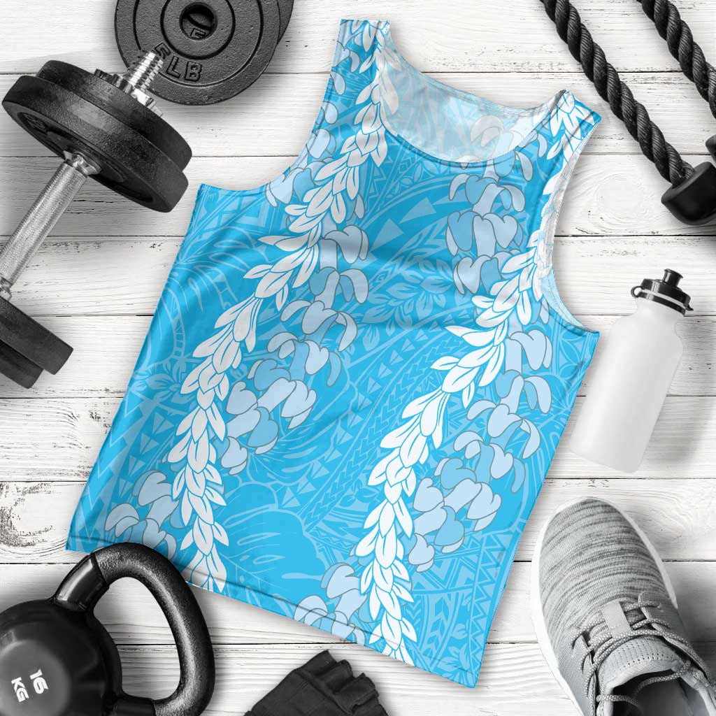 Puakenikeni and Maile Lei Men Tank Top Blue Double Strand Lei LT9 - Polynesian Pride