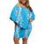 Puakenikeni and Maile Lei Off Shoulder Short Dress Blue Double Strand Lei