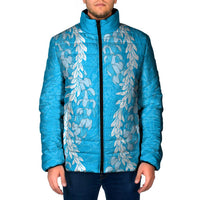 Puakenikeni and Maile Lei Padded Jacket Blue Double Strand Lei LT9 Men Blue - Polynesian Pride