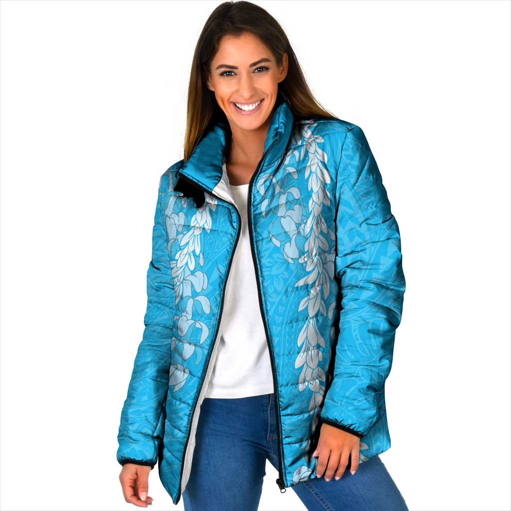Puakenikeni and Maile Lei Padded Jacket Blue Double Strand Lei LT9 Women Blue - Polynesian Pride