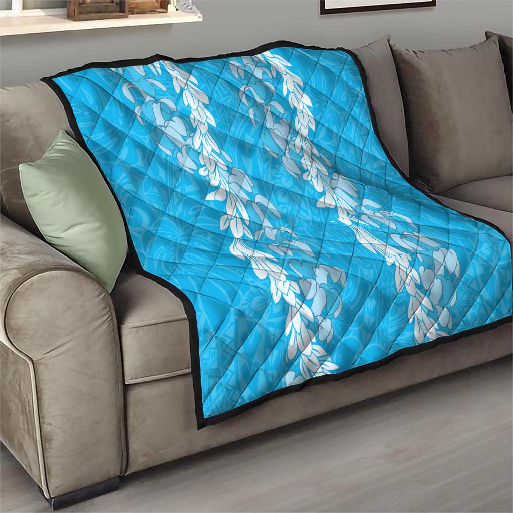 Puakenikeni and Maile Lei Quilt Blue Double Strand Lei
