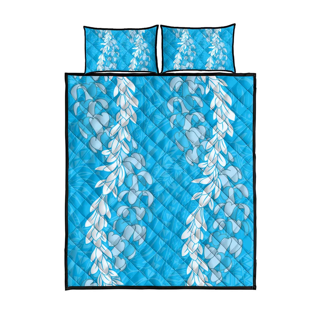 Puakenikeni and Maile Lei Quilt Bed Set Blue Double Strand Lei LT9 - Polynesian Pride