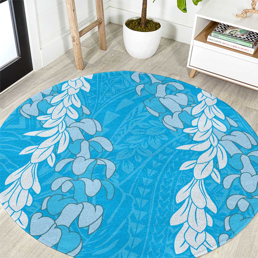 Puakenikeni and Maile Lei Round Carpet Blue Double Strand Lei