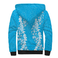 Puakenikeni and Maile Lei Sherpa Hoodie Blue Double Strand Lei LT9 - Polynesian Pride
