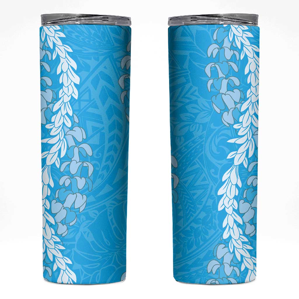 Puakenikeni and Maile Lei Skinny Tumbler Blue Double Strand Lei
