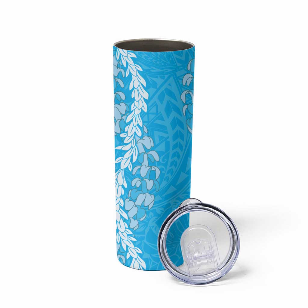 Puakenikeni and Maile Lei Skinny Tumbler Blue Double Strand Lei