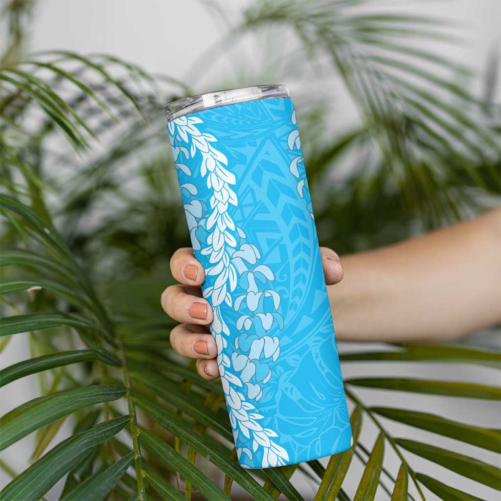 Puakenikeni and Maile Lei Skinny Tumbler Blue Double Strand Lei