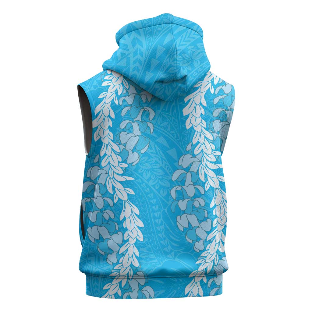 Puakenikeni and Maile Lei Sleeveless Hoodie Blue Double Strand Lei LT9 - Polynesian Pride