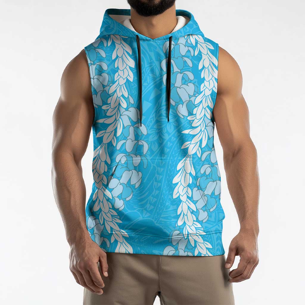 Puakenikeni and Maile Lei Sleeveless Hoodie Blue Double Strand Lei LT9 - Polynesian Pride