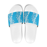 Puakenikeni and Maile Lei Slide Sandals Blue Double Strand Lei - Polynesian Pride
