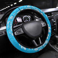 Puakenikeni and Maile Lei Steering Wheel Cover Blue Double Strand Lei LT9 Universal Fit Blue - Polynesian Pride