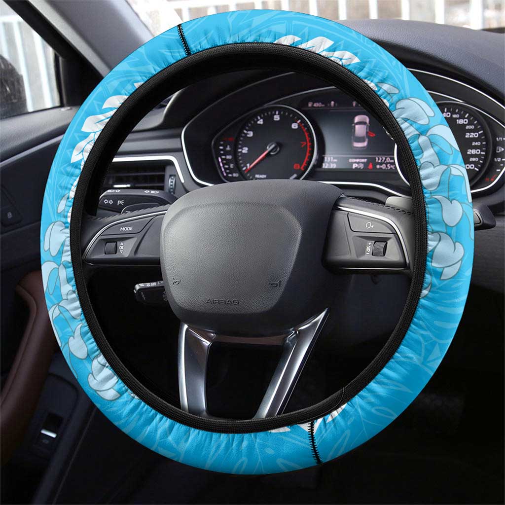 Puakenikeni and Maile Lei Steering Wheel Cover Blue Double Strand Lei LT9 - Polynesian Pride