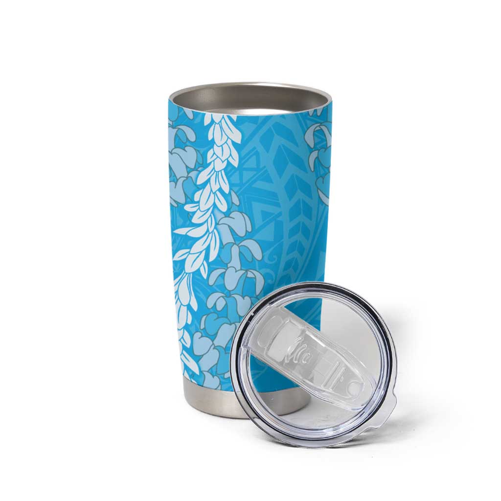 Puakenikeni and Maile Lei Tumbler Cup Blue Double Strand Lei