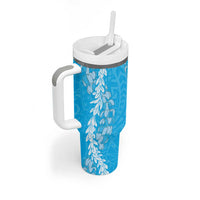 Puakenikeni and Maile Lei Tumbler With Handle Blue Double Strand Lei