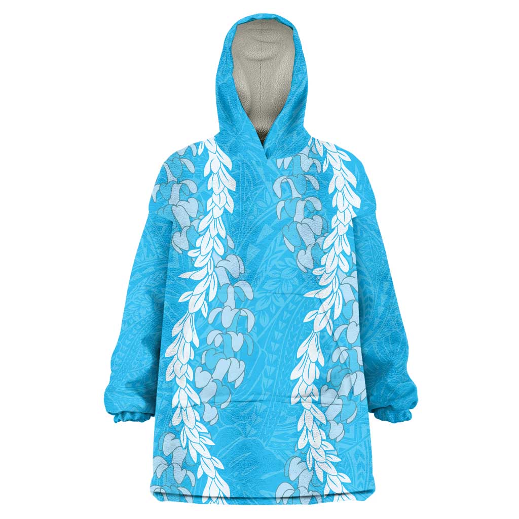 Puakenikeni and Maile Lei Wearable Blanket Hoodie Blue Double Strand Lei LT9 One Size Blue - Polynesian Pride