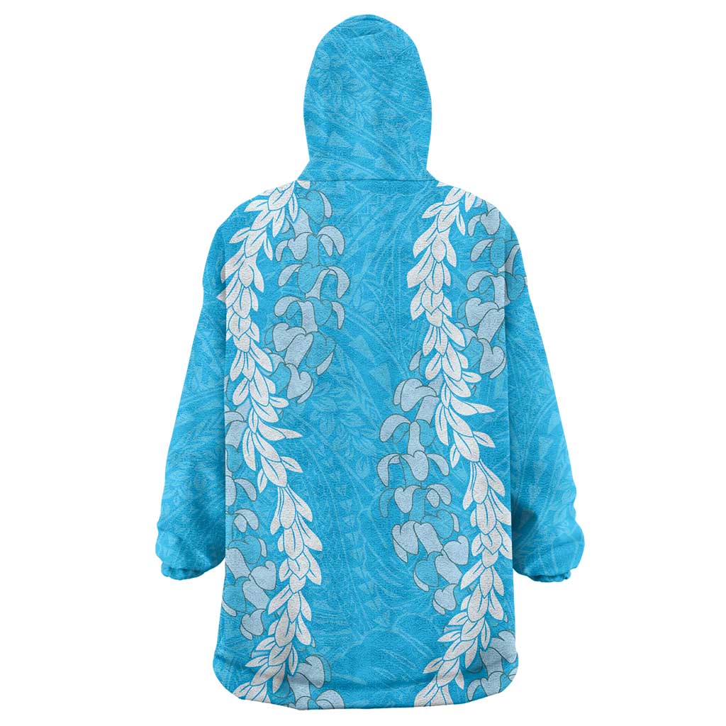 Puakenikeni and Maile Lei Wearable Blanket Hoodie Blue Double Strand Lei LT9 - Polynesian Pride