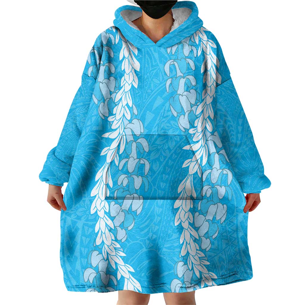 Puakenikeni and Maile Lei Wearable Blanket Hoodie Blue Double Strand Lei LT9 - Polynesian Pride