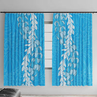 Puakenikeni and Maile Lei Window Curtain Blue Double Strand Lei